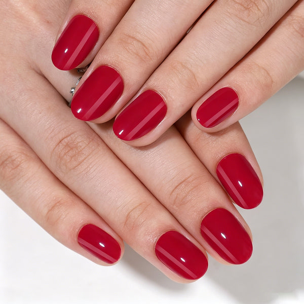 Oval Solid Color Red Soft Gel Press Ons A017-MH-4