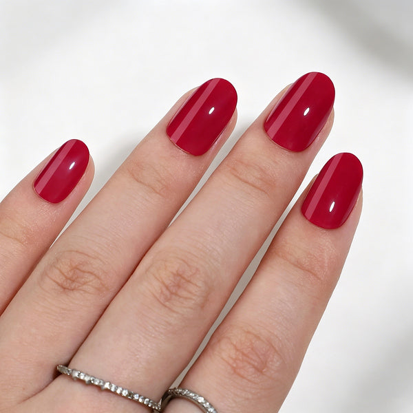 Oval Solid Color Red Soft Gel Press Ons A017-MH-4