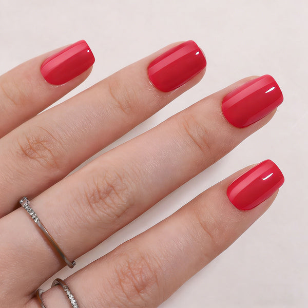 Short Square Solid Color Red Gel Press Ons