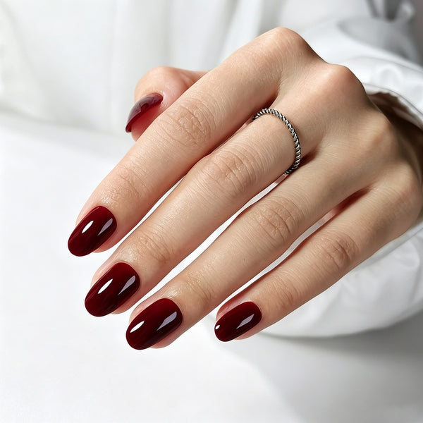 Oval Solid Color Burgundy Soft Gel Press Ons A195-MH-4
