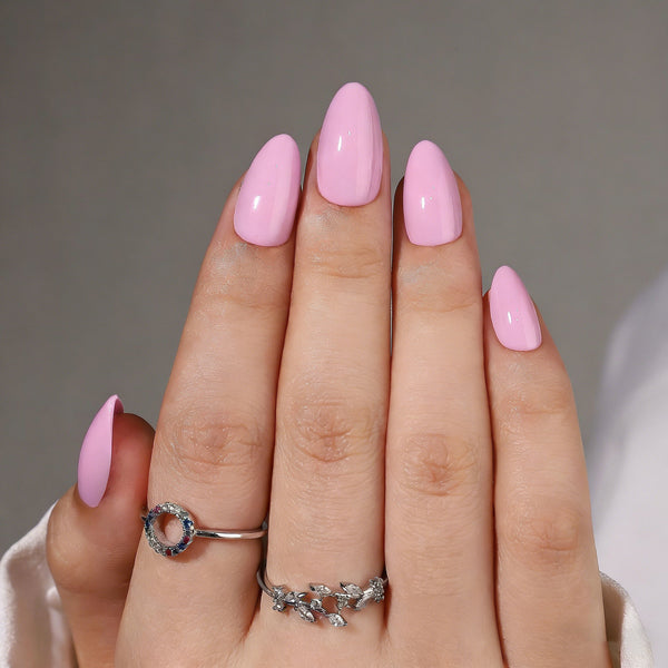Almond Solid Color Pink Soft Gel Press Ons