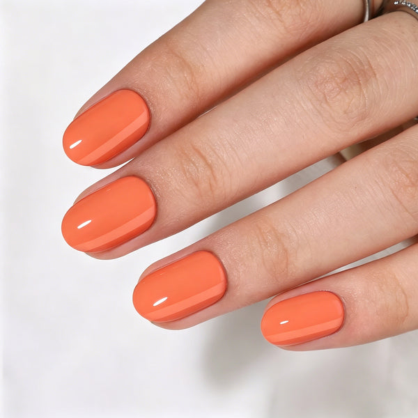 Oval Solid Color Orange Soft Gel Press Ons A444-MH-4