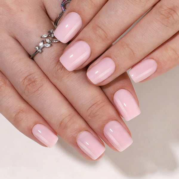 Short Square Solid Color Soft Pink Gel Press Ons