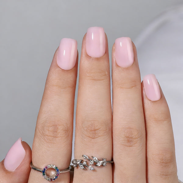 Short Square Solid Color Soft Pink Gel Press Ons