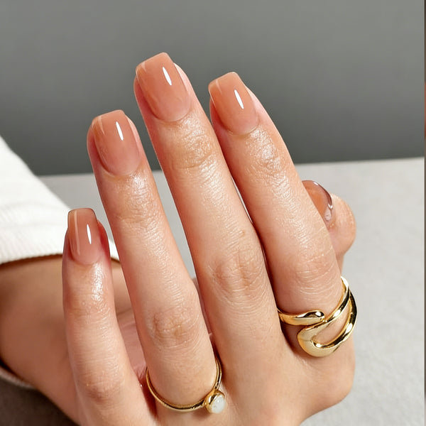 Short Square Solid Color Pale Peach Soft Gel Press Ons
