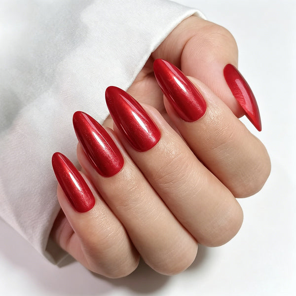 Long Almond Red Soft Gel Press Ons A512-LH-8