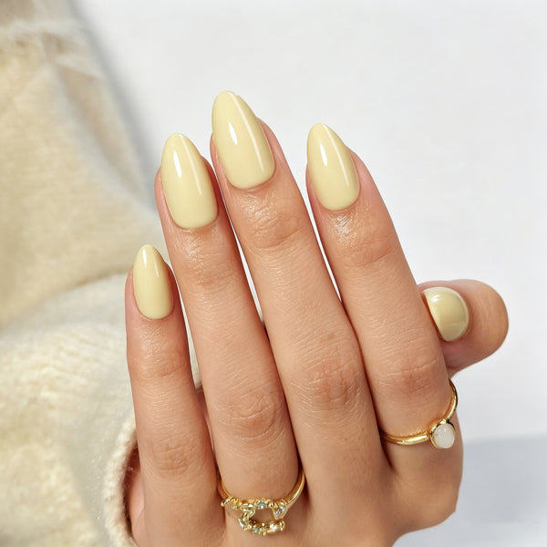 Almond Medium Yellow Soft Gel Press Ons C089-MH-3