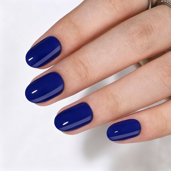Oval Solid Color BlueSoft Gel Press Ons F011-MH-4