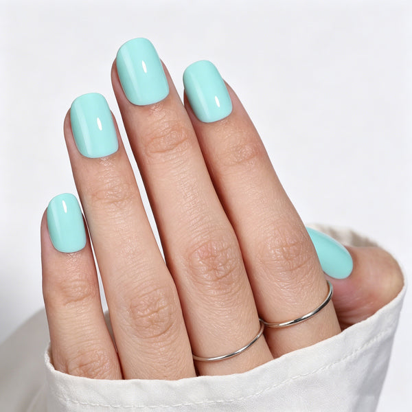 Square Short Blue Soft Gel Press Ons F037-SH-4