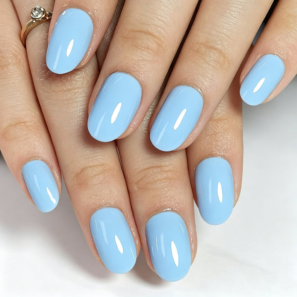 Oval Solid Color Blue Soft Gel Press Ons F096-MH-4