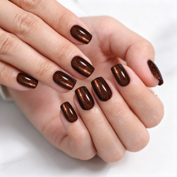 Square Cat Eye Brown Glitter Sparkle Soft Gel Press Ons H004-MH-5