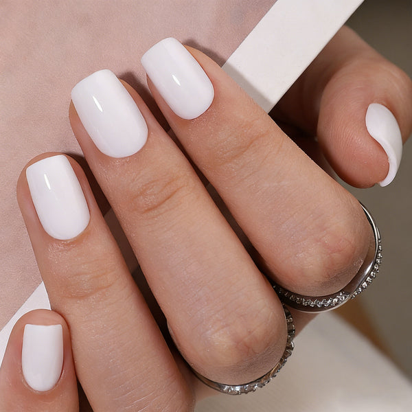 Short Square Solid Color Milky White Soft Gel Press Ons