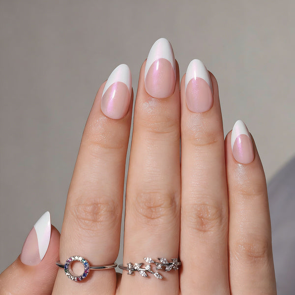 Short Almond French Pink Chrome Soft Gel Press Ons
