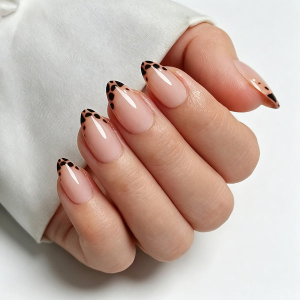 Short Almond Leopard French Tip Soft Gel Press Ons XNFS254