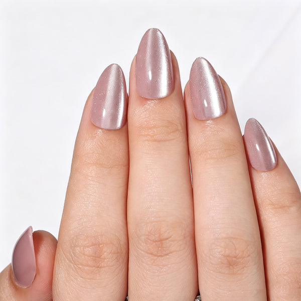 Almond Medium Cat Eye Pink Soft Gel Press Ons XNMY195