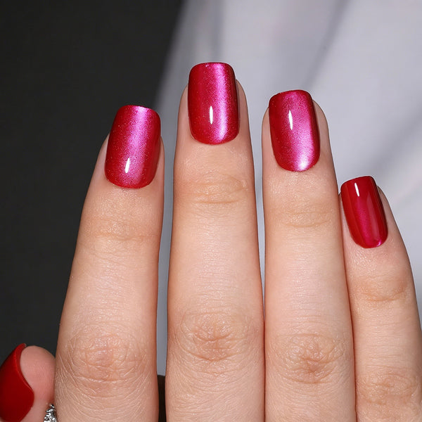 Square Cat Eye Red Soft Gel Press Ons XNMY205