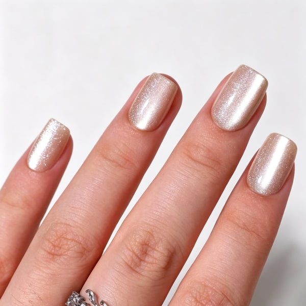 Square Medium Cat Eye Champagne Soft Gel Press Ons XNMY221