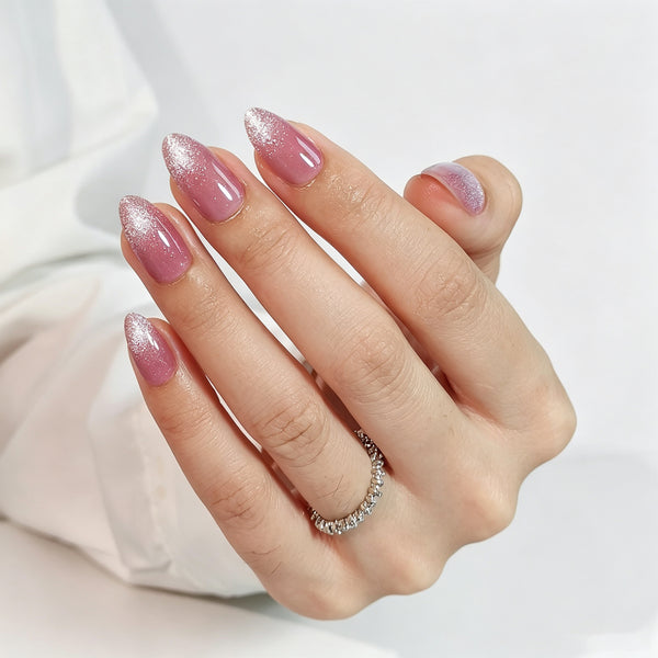 Almond Medium Cat Eye Pink Soft Gel Press Ons XNMY287