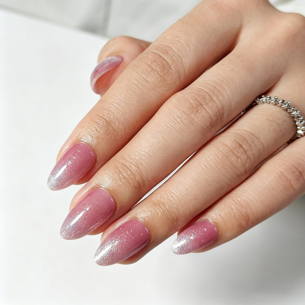 Almond Medium Cat Eye Pink Soft Gel Press Ons XNMY287