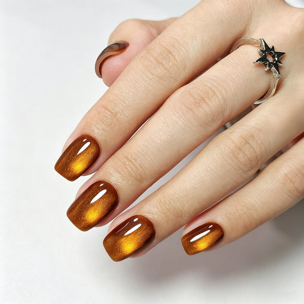 Square Medium Cat Eye Amber Soft Gel Press Ons XNMY307