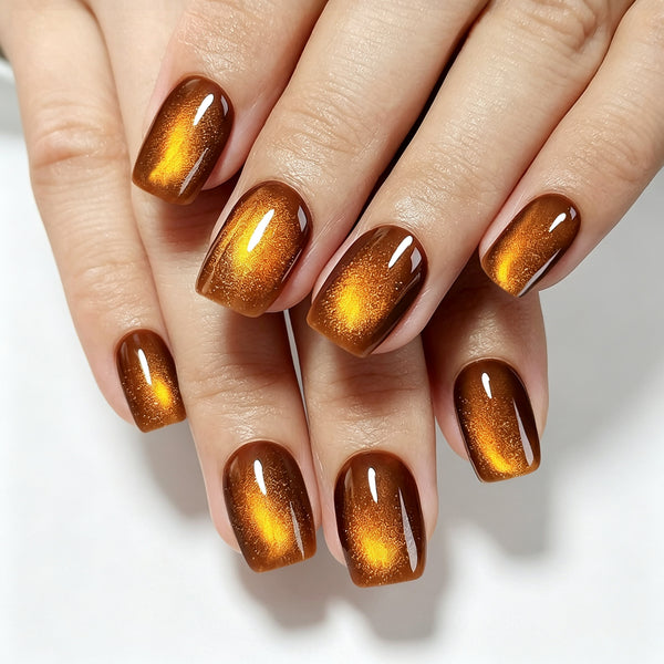 Square Medium Cat Eye Amber Soft Gel Press Ons XNMY307
