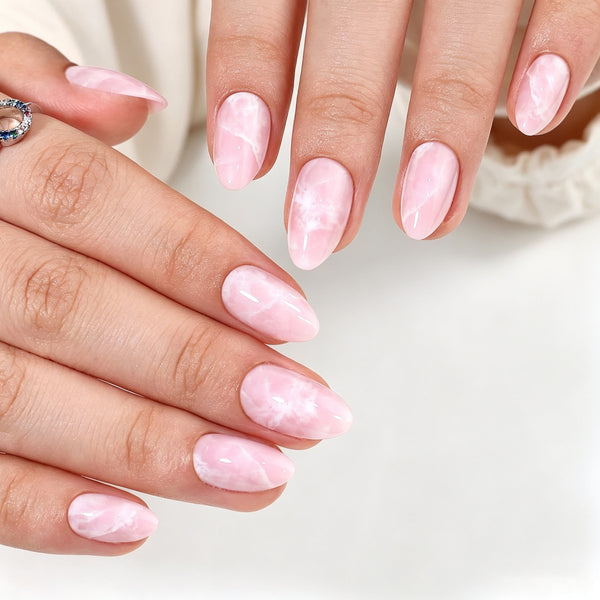 Almond Medium Pink Marble Soft Gel Press Ons XNPH1742