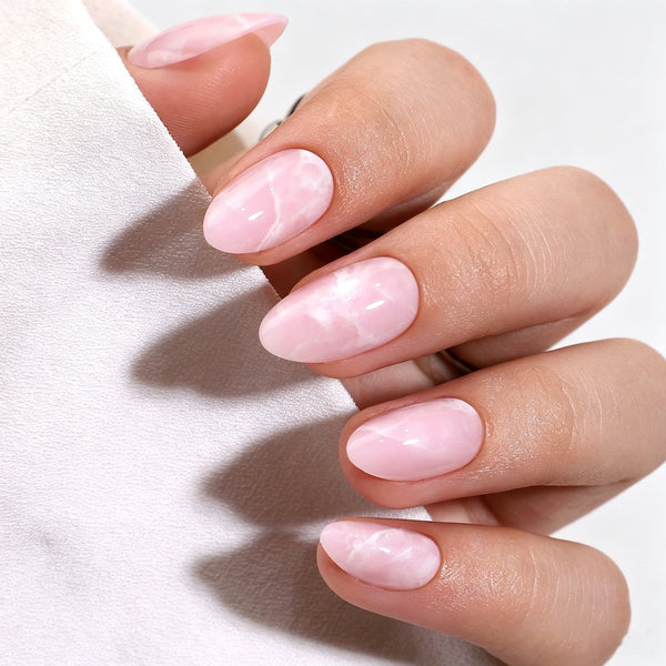 Almond Medium Pink Marble Soft Gel Press Ons XNPH1742