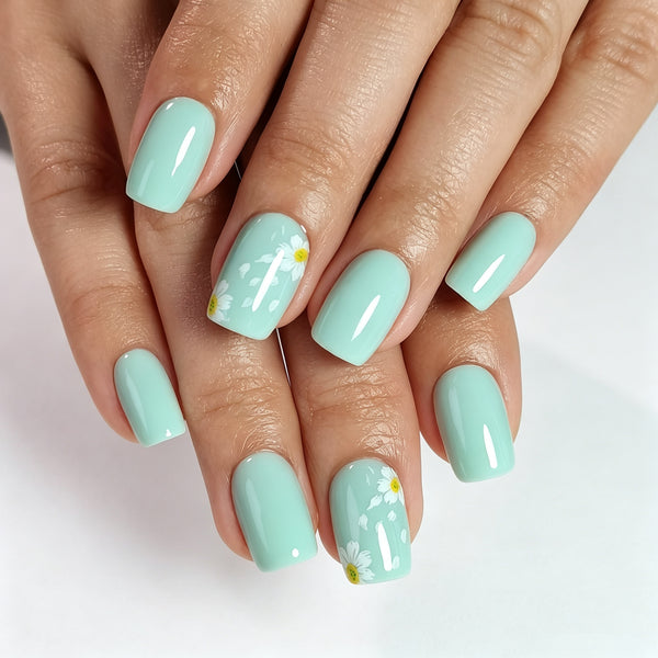 Square Medium Flower Blue Soft Gel Press Ons XNPH1982