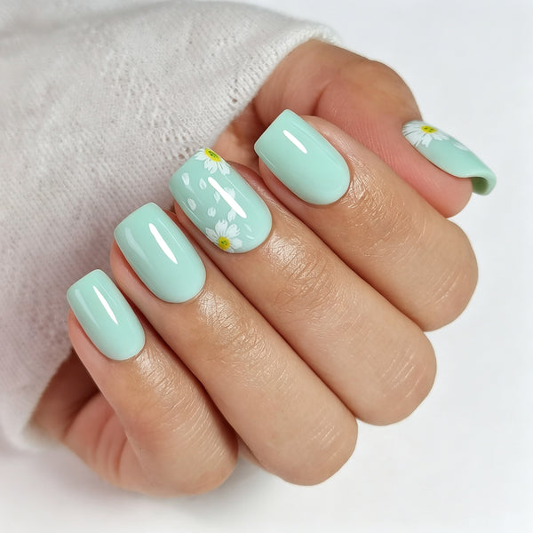 Square Medium Flower Blue Soft Gel Press Ons XNPH1982