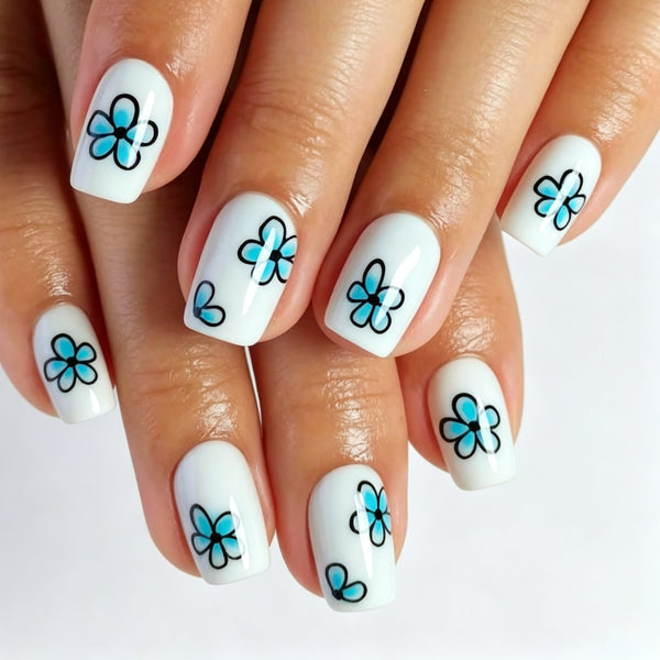 Square Medium Flower White Soft Gel Press Ons XNPH2056