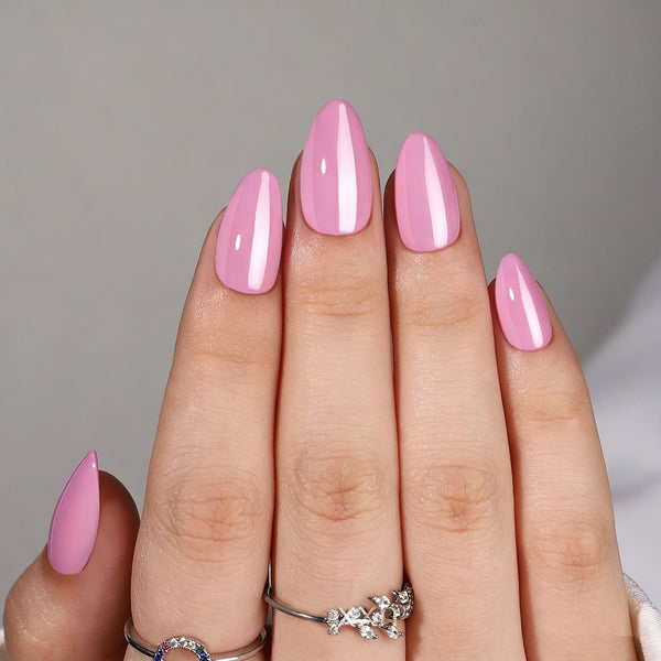 Almond Solid Color Chrome Soft Gel Press Ons XNQC124