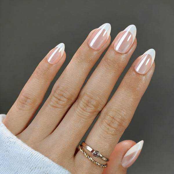 Short Almond French Chrome Soft Gel Press Ons