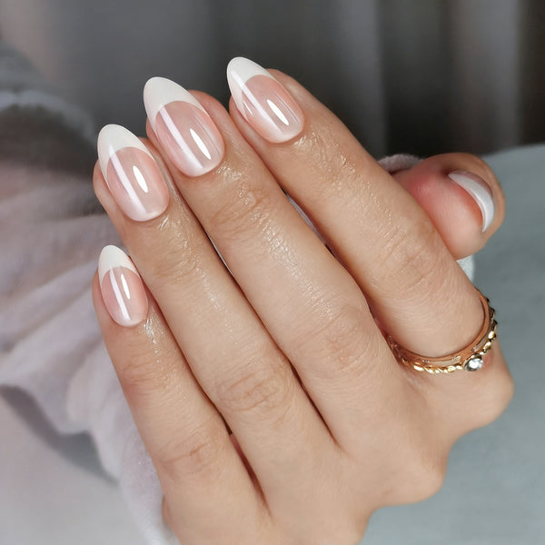 Short Almond French Chrome Soft Gel Press Ons