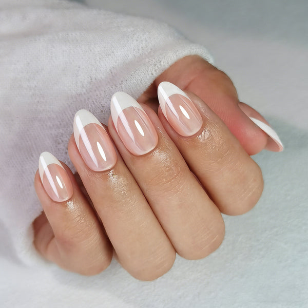 Short Almond French Chrome Soft Gel Press Ons