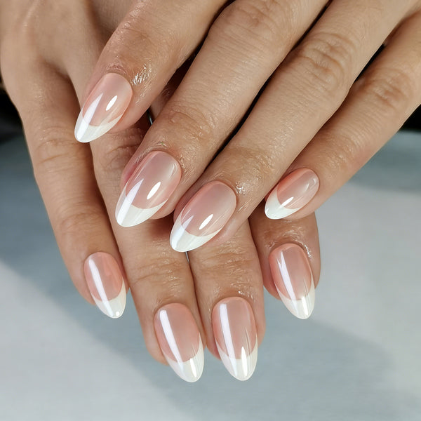 Short Almond French Chrome Soft Gel Press Ons