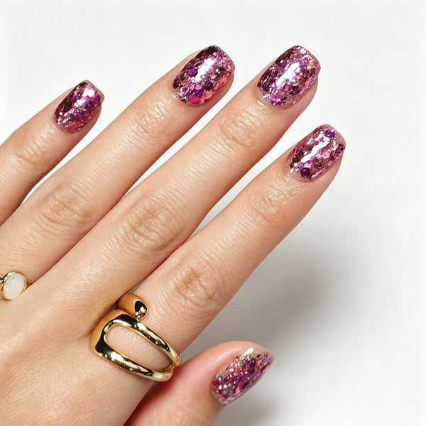 Square Medium Sparkle Glitter Red Soft Gel Press Ons XNZB1192