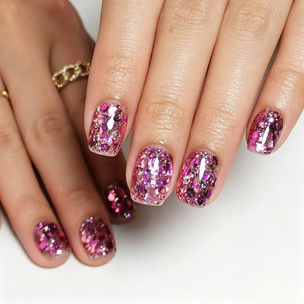 Square Medium Sparkle Glitter Red Soft Gel Press Ons XNZB1192