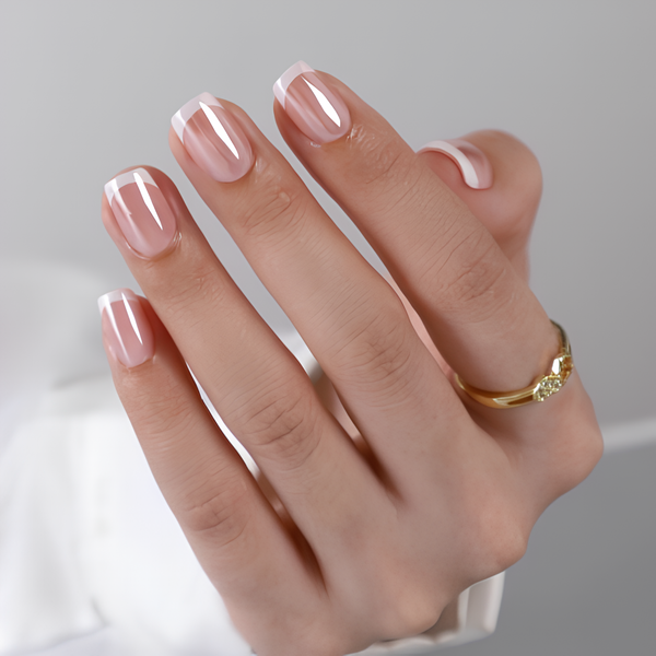 French Chrome Medium Square Soft Gel Press Ons
