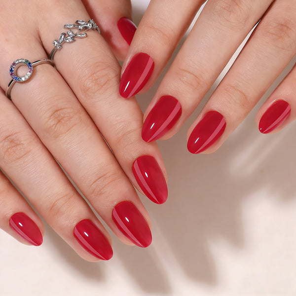 Almond Solid Color Red Soft Gel Press Ons