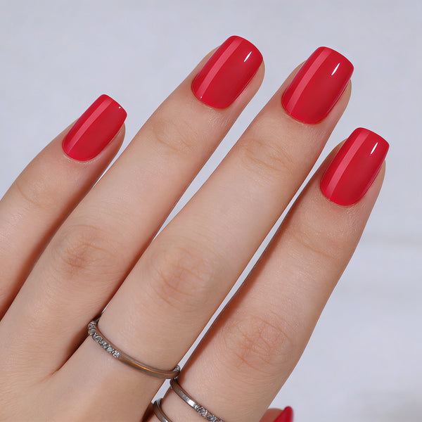 Short Square Solid Color Red Gel Press Ons
