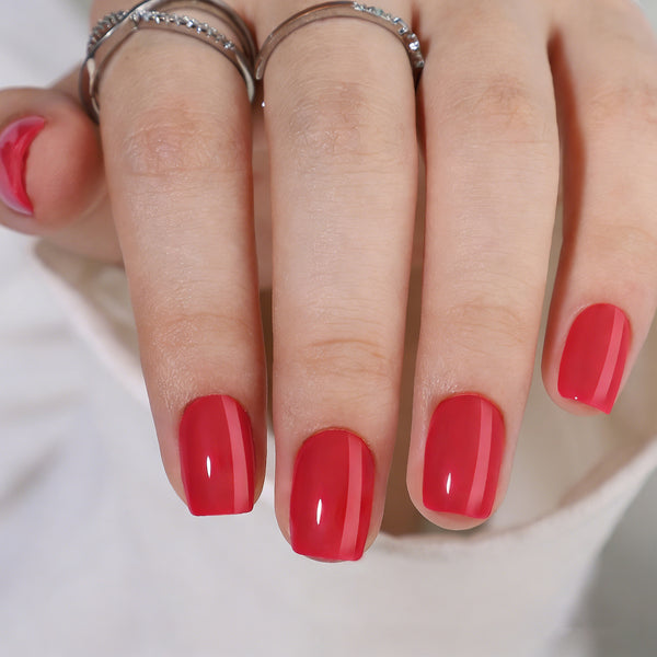 Short Square Solid Color Red Gel Press Ons
