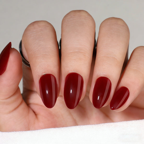 Almond Solid Color Wine Red Soft Gel Press Ons