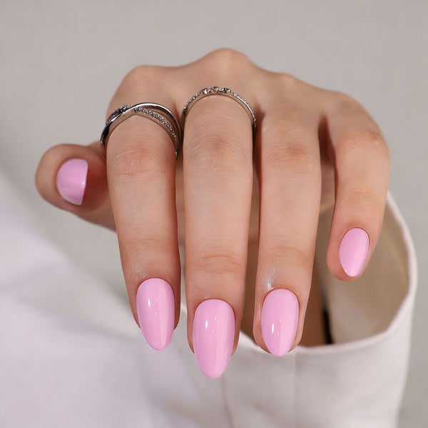Almond Solid Color Pink Soft Gel Press Ons