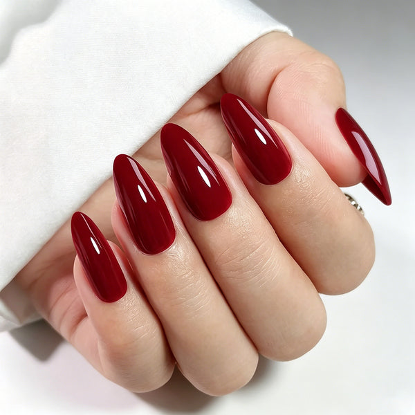 Long Almond Solid Color Red Soft Gel Press Ons A392-LH-8