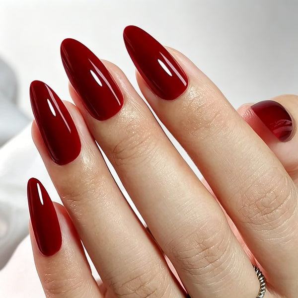 Long Almond Solid Color Red Soft Gel Press Ons A392-LH-8