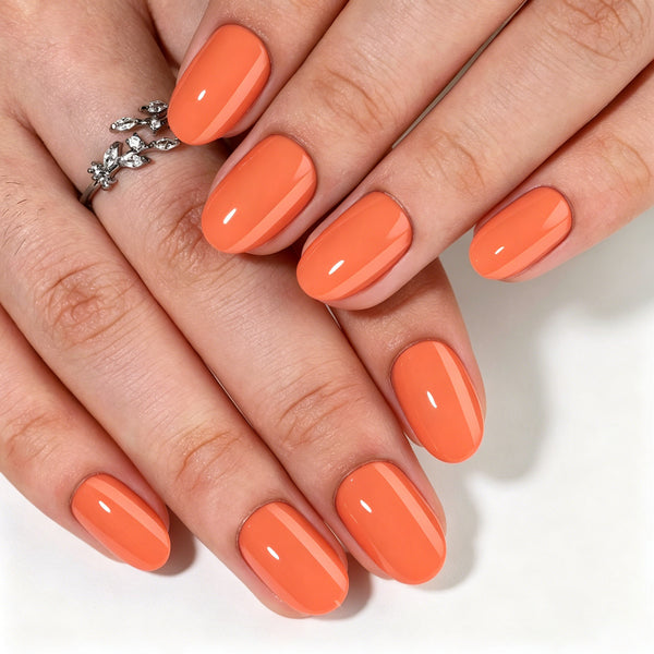 Oval Solid Color Orange Soft Gel Press Ons A444-MH-4