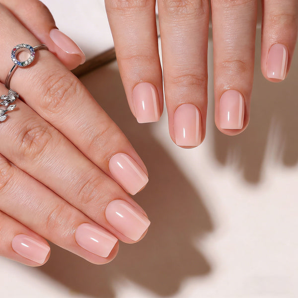 Short Square Solid Color Soft Pink Soft Gel Press Ons