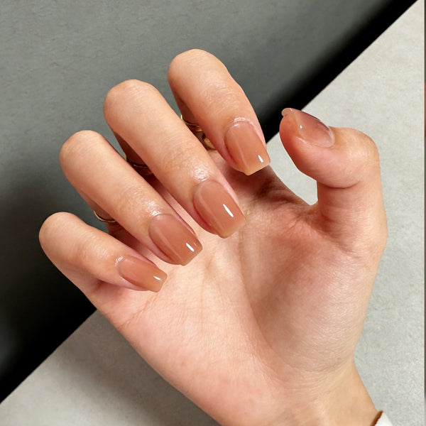 Short Square Solid Color Pale Peach Soft Gel Press Ons