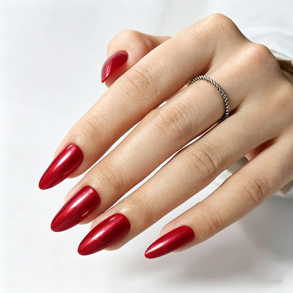 Long Almond Red Soft Gel Press Ons A512-LH-8