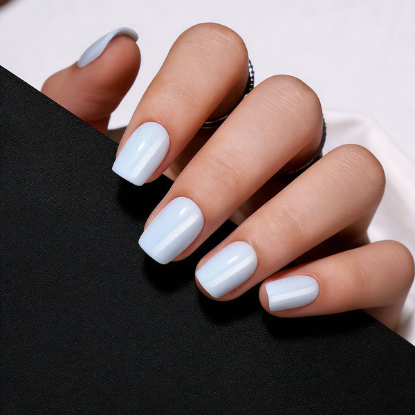 Short Square Solid Color Blue Soft Gel Press Ons